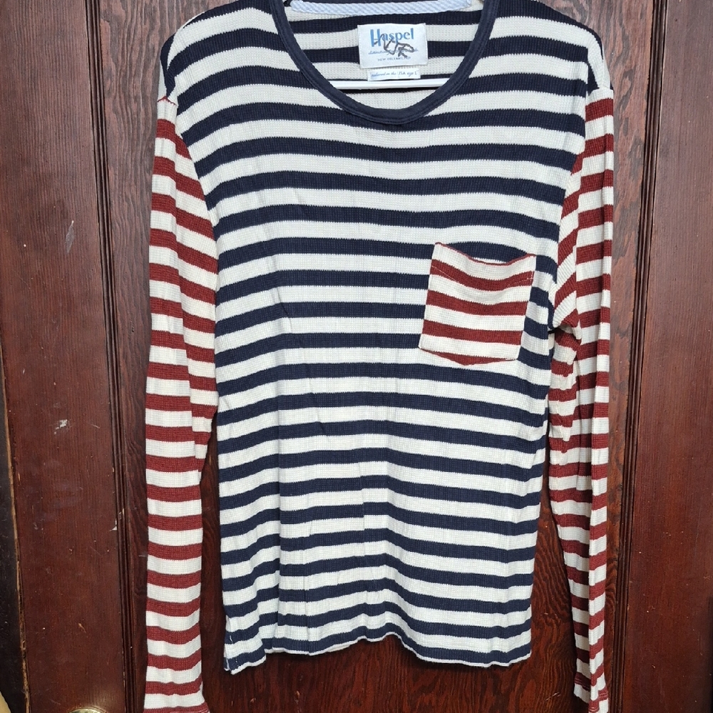 Happel Navy and Red Striped Long Sleeve Top